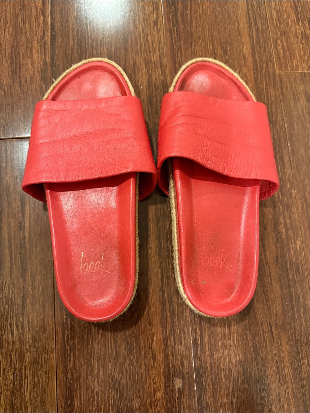 beek Red Leather Slide Sandals for Women